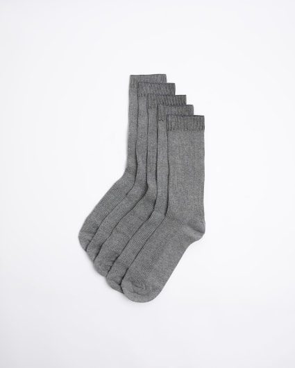 5PK Grey ribbed ankle socks