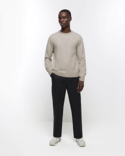 Stone slim fit crew neck jumper