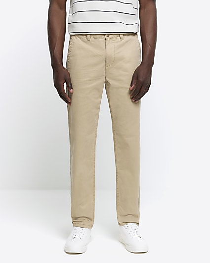Stone slim fit casual chino trousers