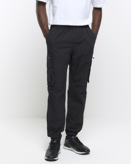 Black regular fit cargo trousers