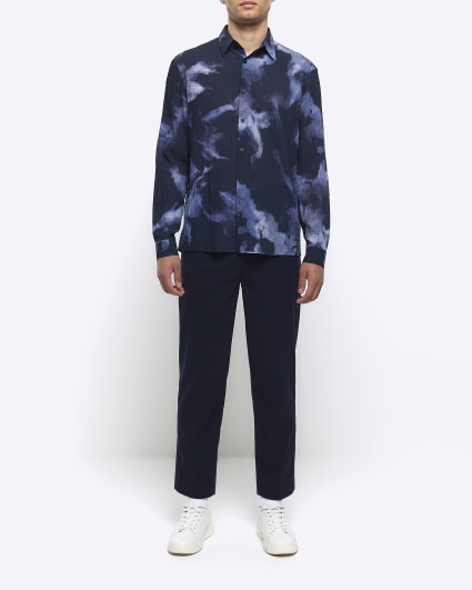 Navy regular fit textured abstract shirt