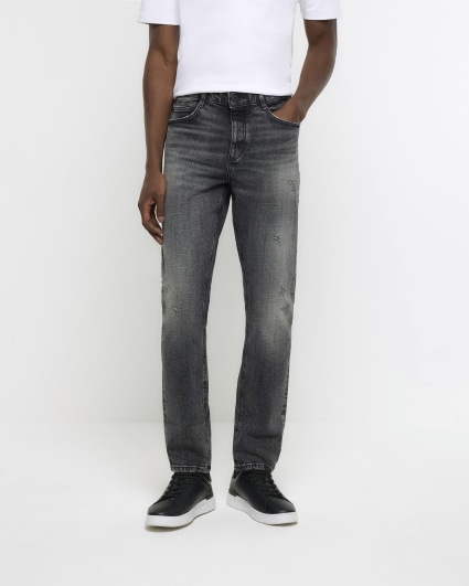 Black slim fit faded jeans