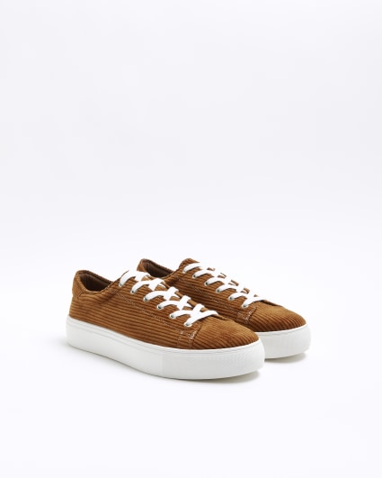 Brown corduroy lace up trainers