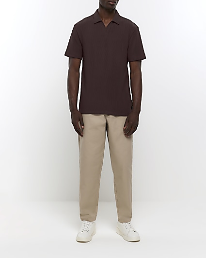 Brown slim fit ottoman short sleeve polo