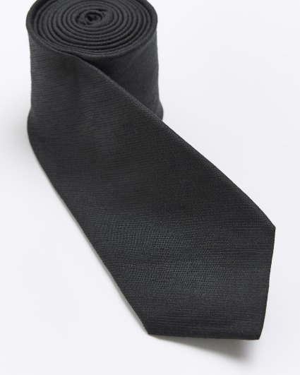 Black linen and wool blend tie