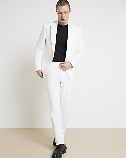 White slim fit tuxedo suit jacket