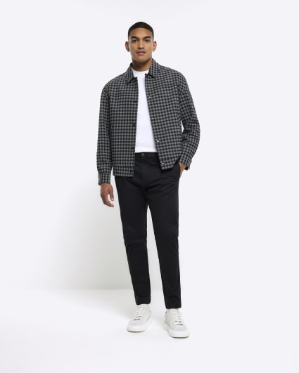 Grey slim fit boucle check Harrington jacket