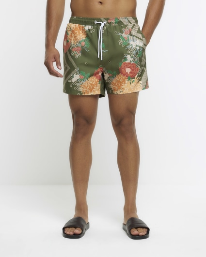 Khaki floral swim shorts