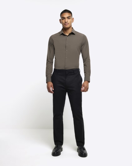 Khaki Slim Fit Long Sleeve Smart Shirt