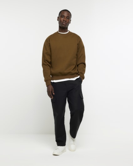 Brown regular fit wool blend sweatshirt