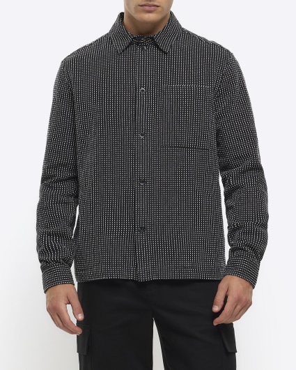 Black regular fit textured long sleeve shirt