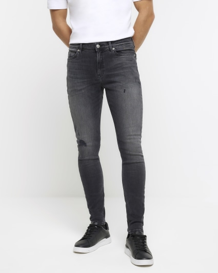 Men's Super Skinny Stretch Tapered Leg Slim Fit Ripped Distressed Jeans