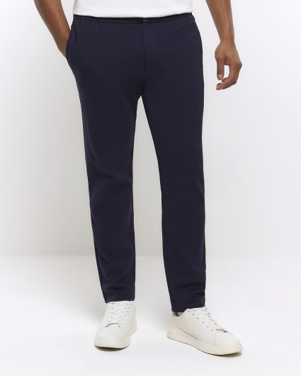 Navy slim fit twill pull on smart joggers