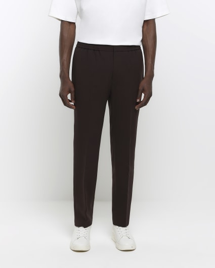 Brown slim fit elasticated smart joggers