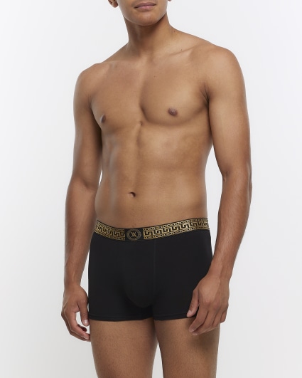 4PK Black geometric cotton stretch trunks