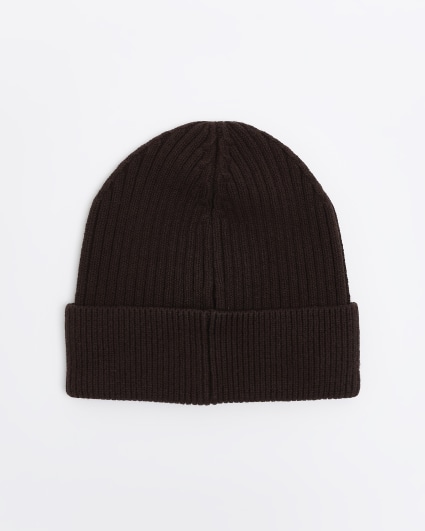 Brown knitted rib beanie