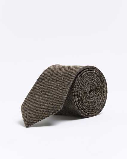 Brown linen and wool blend tie