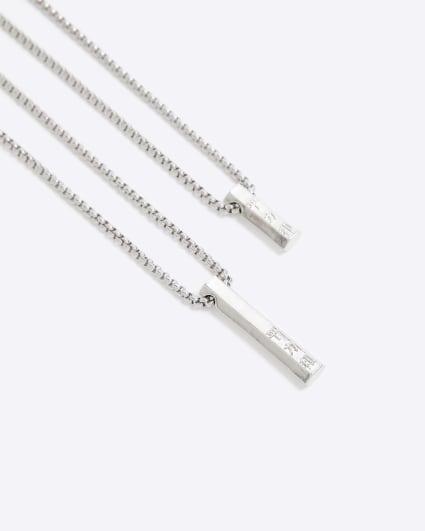 Silver colour bar multirow necklace
