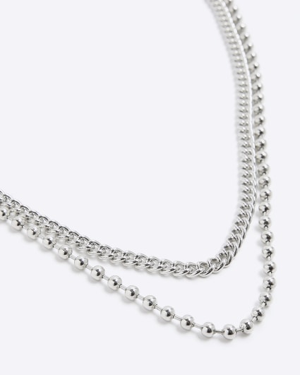 Silver ball chain multirow necklace