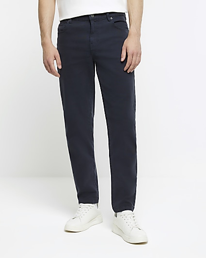 Navy slim fit textured chino trousers