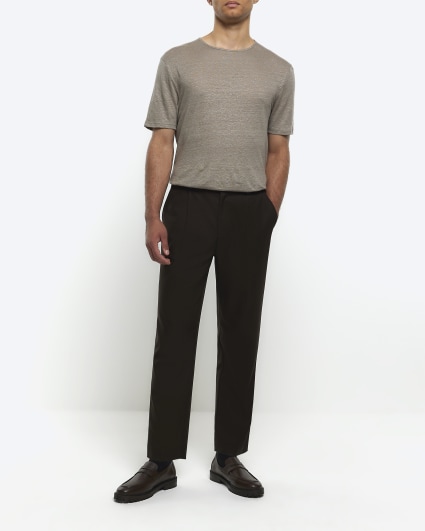 Grey regular fit linen blend t-shirt