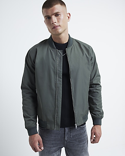 Green regular fit zip up bomber jacket