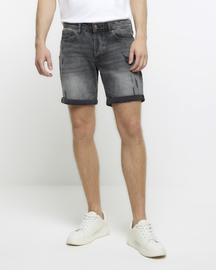 Black slim fit ripped denim shorts