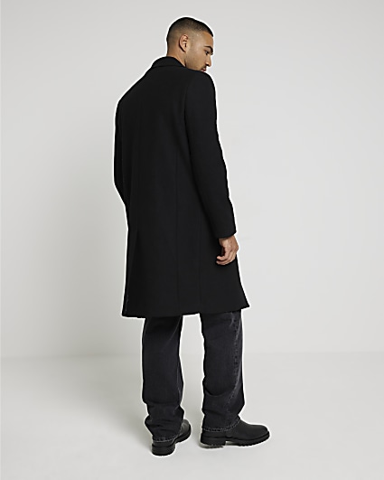 Black regular fit wool blend premium coat