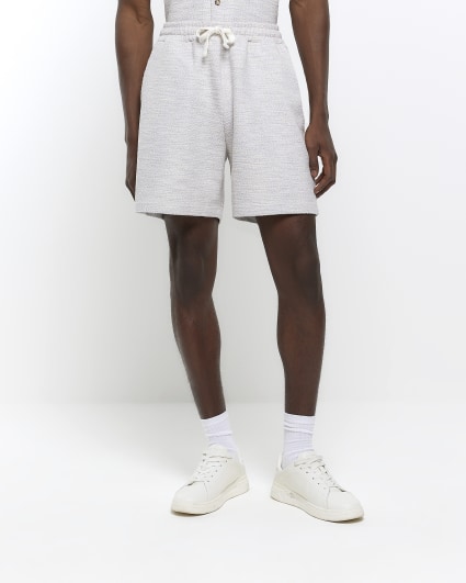 Grey regular textured boucle shorts