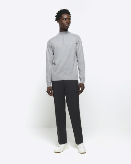 Grey slim fit half zip jumper