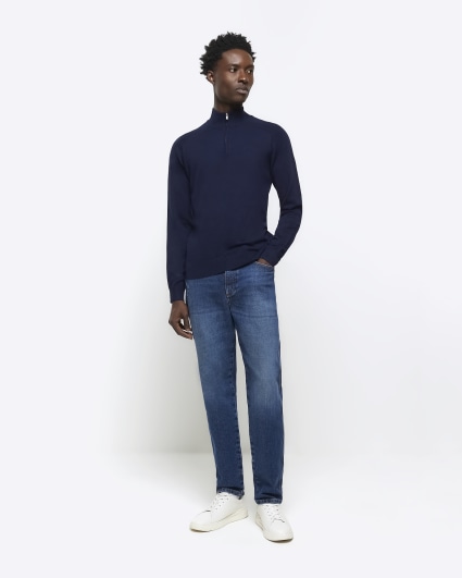 Navy slim fit half zip jumper