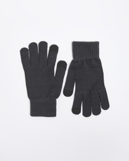 Grey knitted touch screen gloves