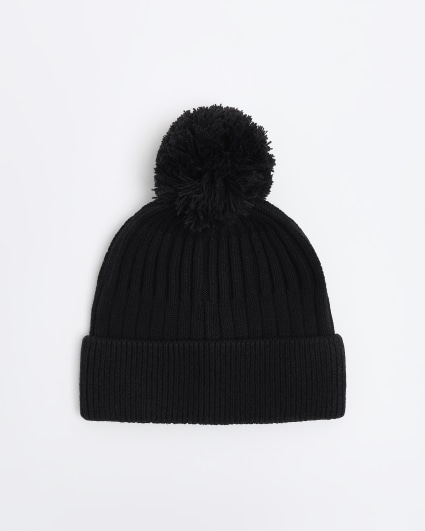 Black knitted bobble beanie