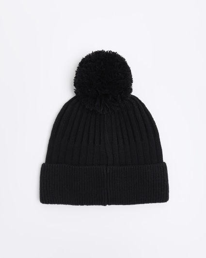 Black knitted bobble beanie