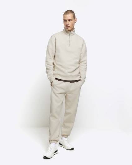 Ecru regular fit half zip sweatshirt