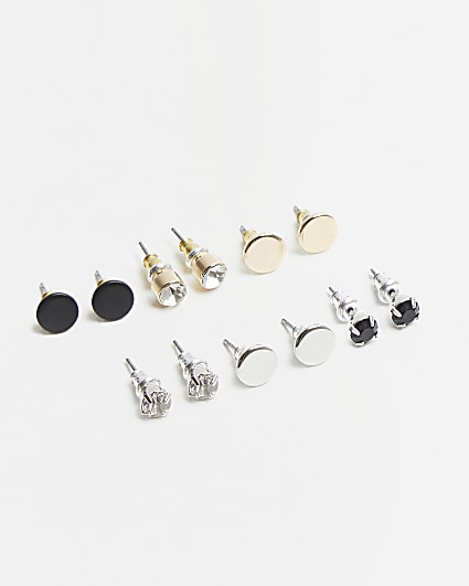6PK silver colour crystal stud earrings