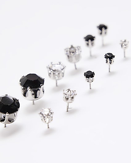 6PK silver colour diamante stud earrings