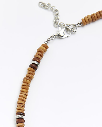 Brown wooden beaded necklace
