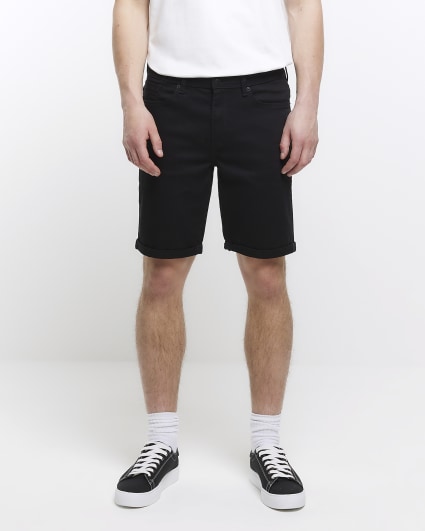 Black skinny fit denim shorts