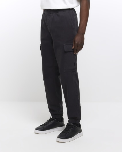 Black slim fit cuffed cargo trousers