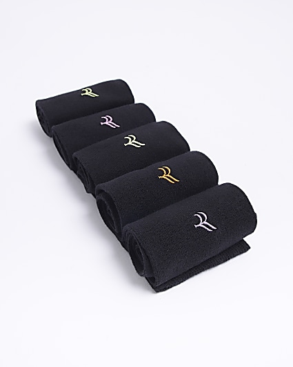 Black multipack of 5 embroidered ankle socks