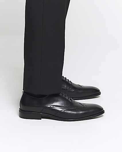 Black Leather brogue derby shoes