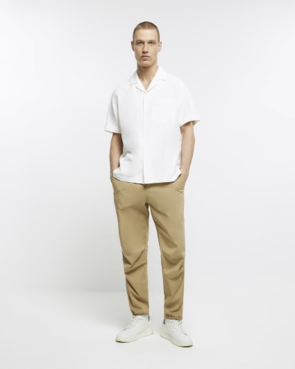 White regular fit linen blend revere shirt