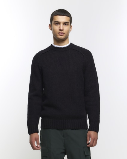 Black regular fit wool blend jumper