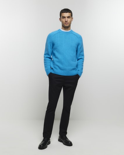 Blue regular fit wool blend jumper