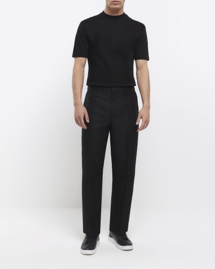 Black tapered fit textured trousers