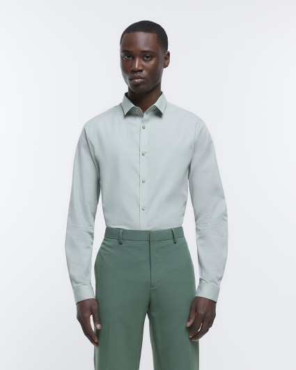Green slim fit smart shirt