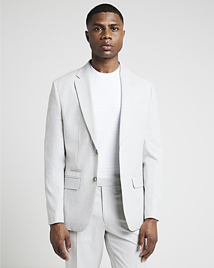 Grey slim fit gingham suit jacket