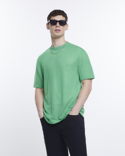 Green regular fit knitted t-shirt