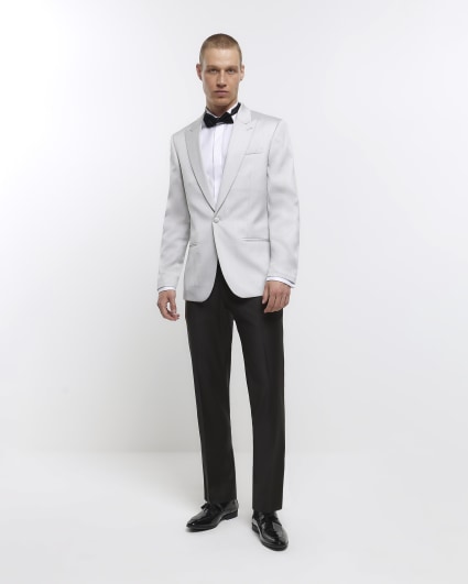 Silver regular fit metallic tuxedo blazer